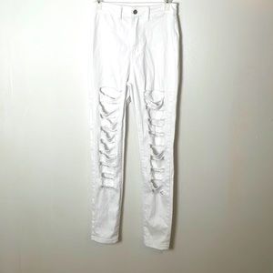 SHEIN white tall slant ripped skinny jeans size small